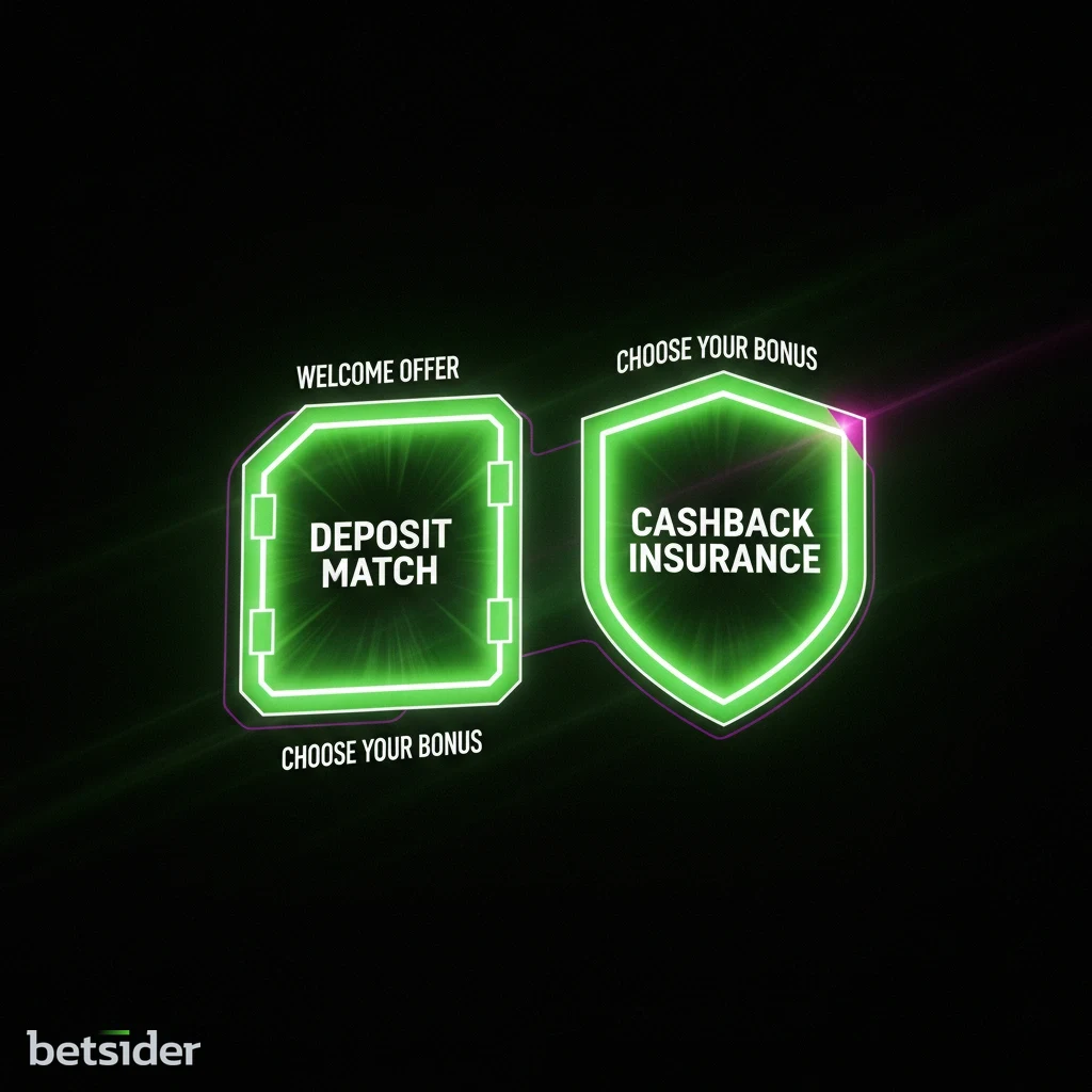 Betsider welcome bonus selection screen for casino and sports offers