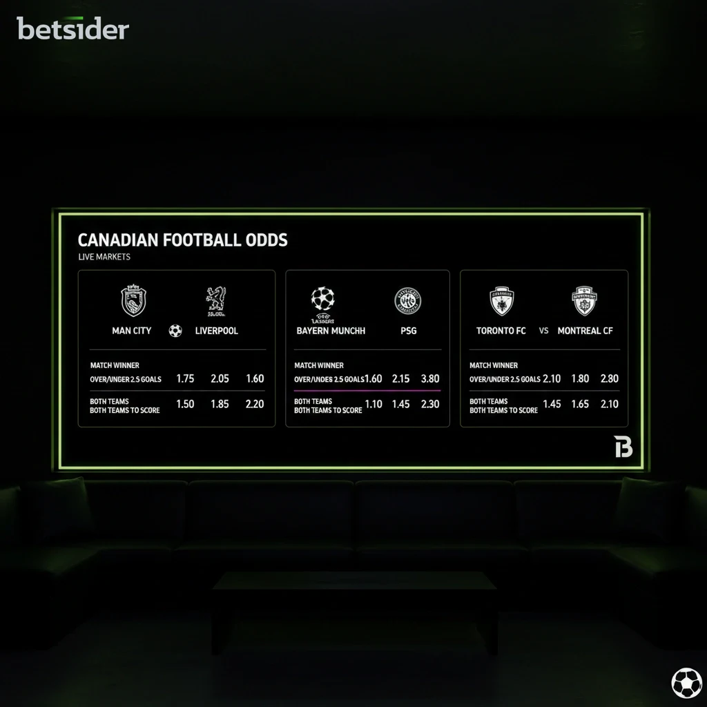 A digital display showing Betsider football betting odds for an upcoming Premier League match