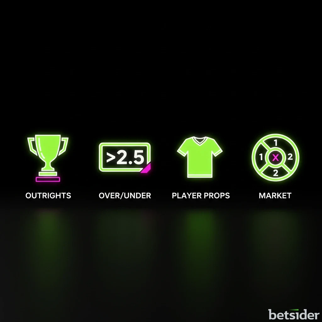 A graphic displaying Betsider football betting market icons including 1X2, over/under and goalscorer