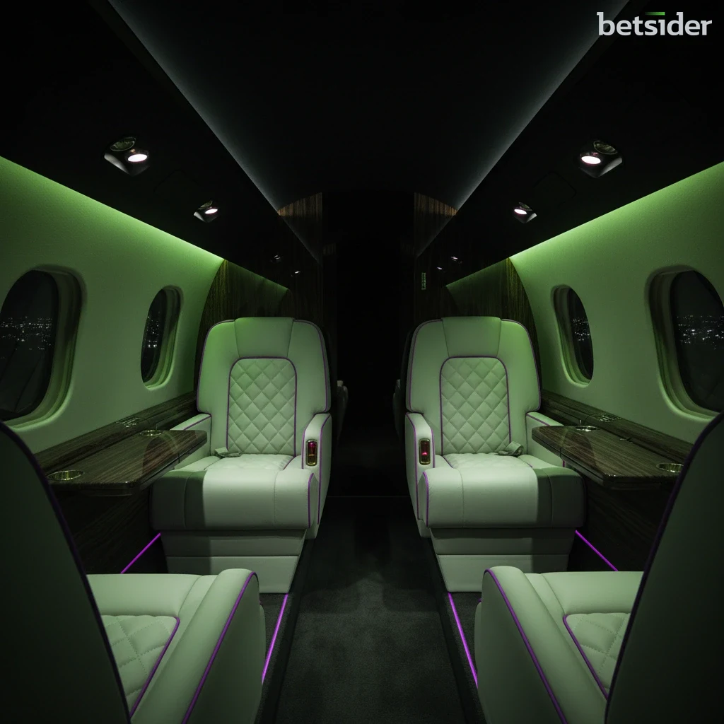 Luxurious interior of a private jet with leather seats