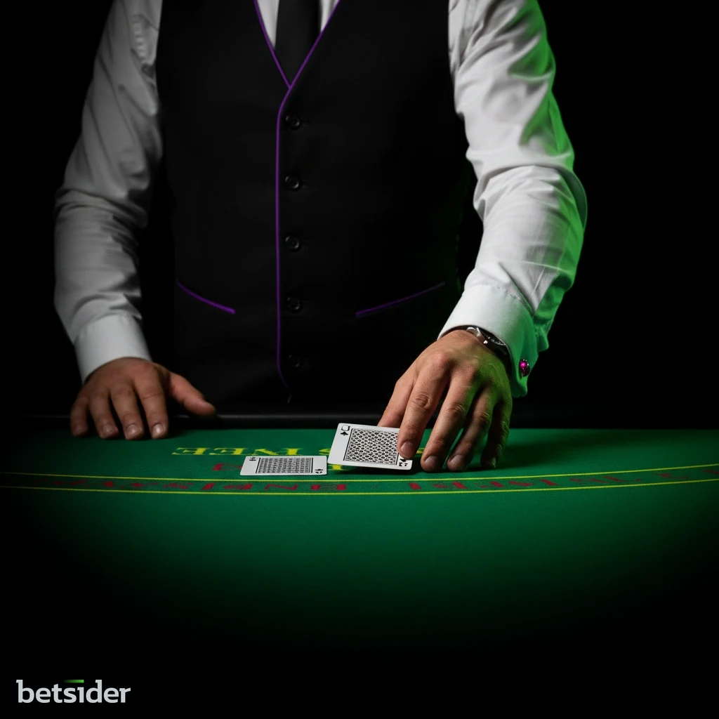 A live dealer at the Betsider live casino dealing cards at a blackjack table
