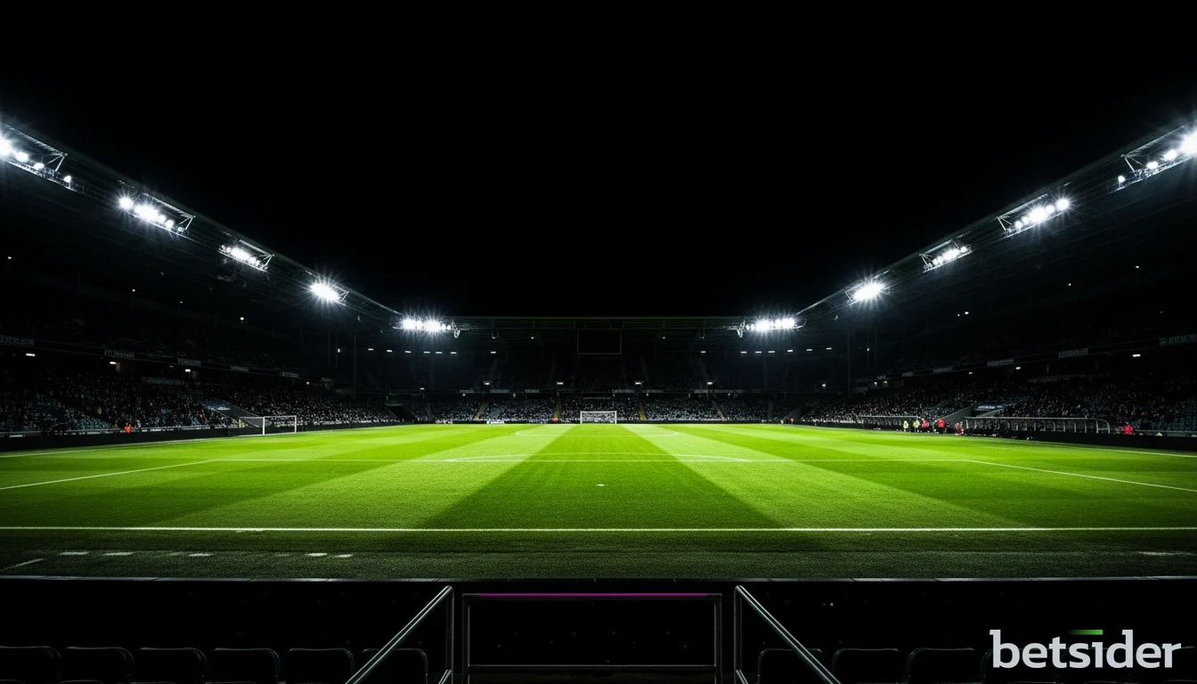 Betsider football betting hero image of a floodlit soccer stadium at night
