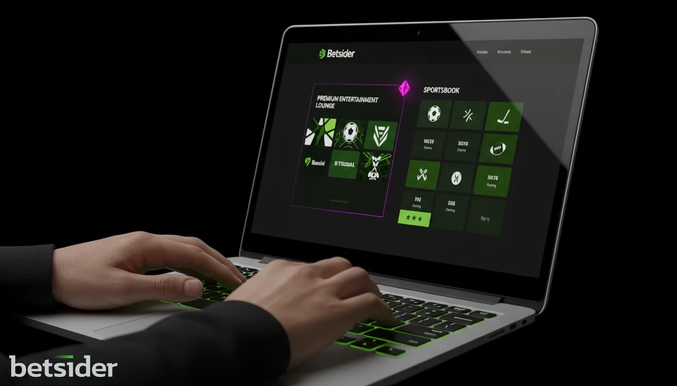 Betsider casino review shown on a laptop with the casino and sportsbook open